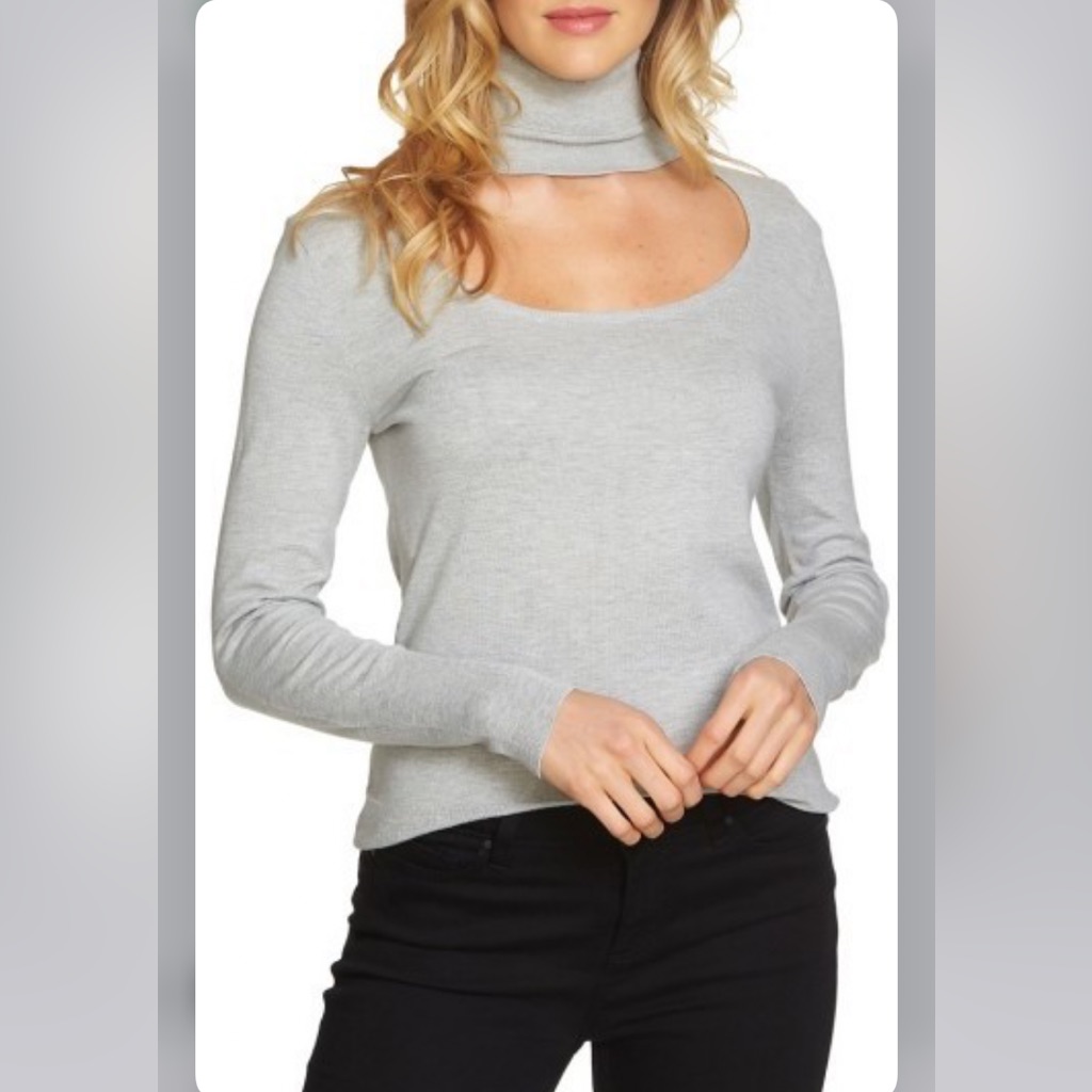1.State Cutout Turtleneck Top Nordstrom Light Grey Long Sleeve Top Size Small
